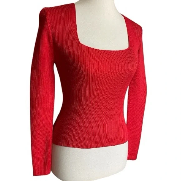 Red Square Neck Ribbed Sweater NWT - Picture 3 of 10